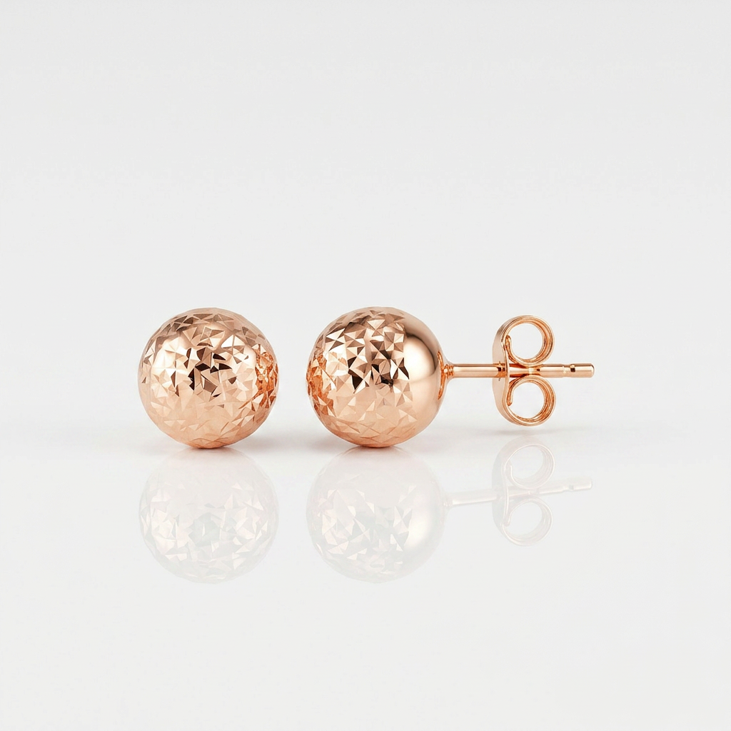 14 k Rose Gold Ball Earrings with Crystal Cut Texture