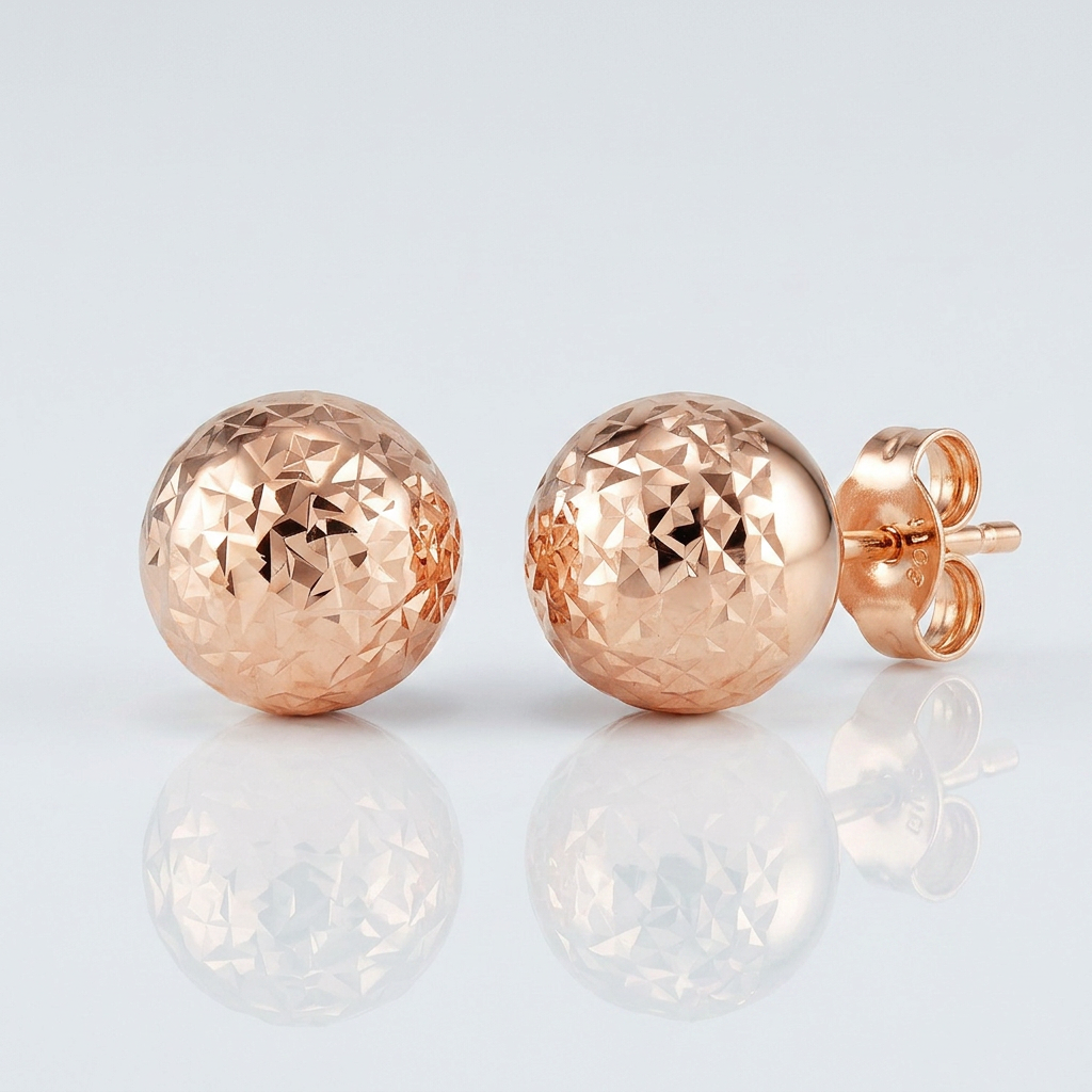 14 k Rose Gold Ball Earrings with Crystal Cut Texture DestGlow