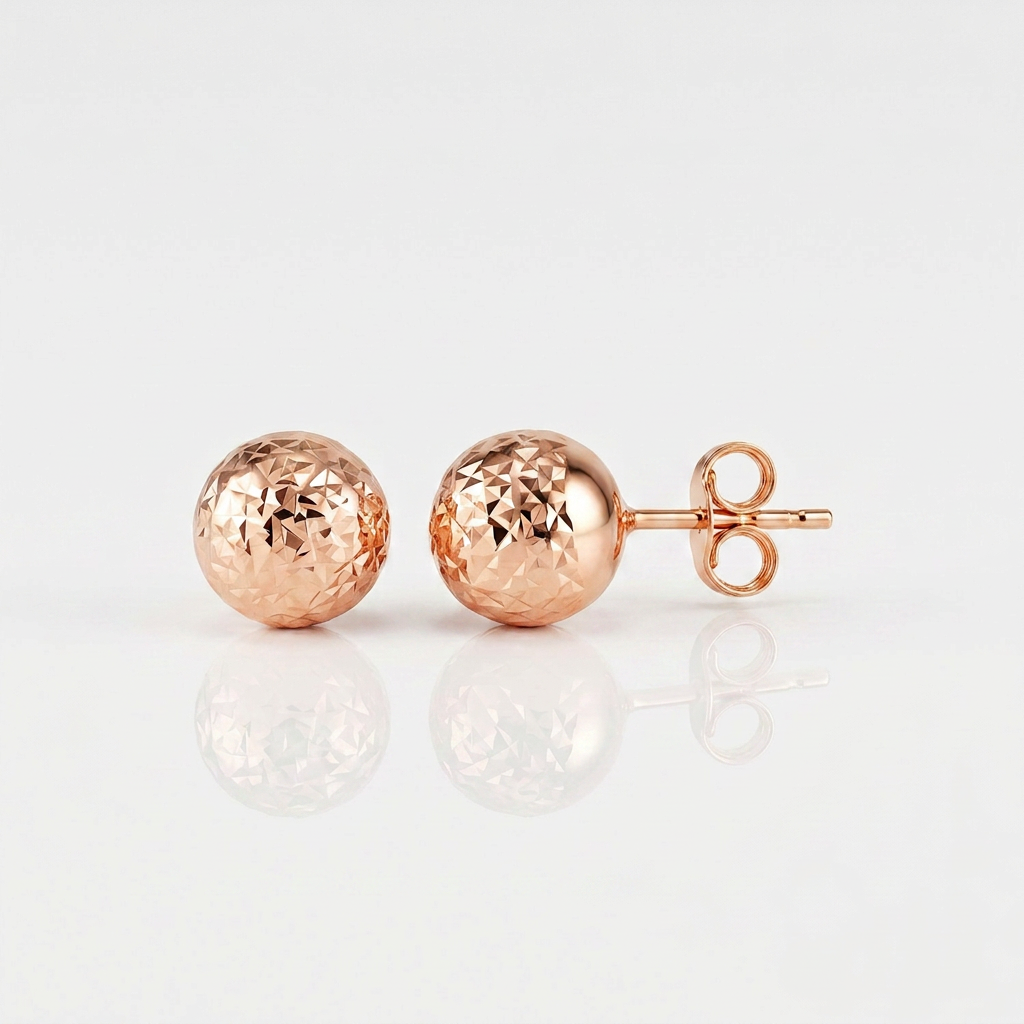 14 k Rose Gold Ball Earrings with Crystal Cut Texture