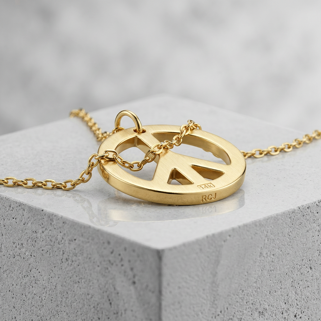 14k Yellow Gold with Peace Symbol Pendant