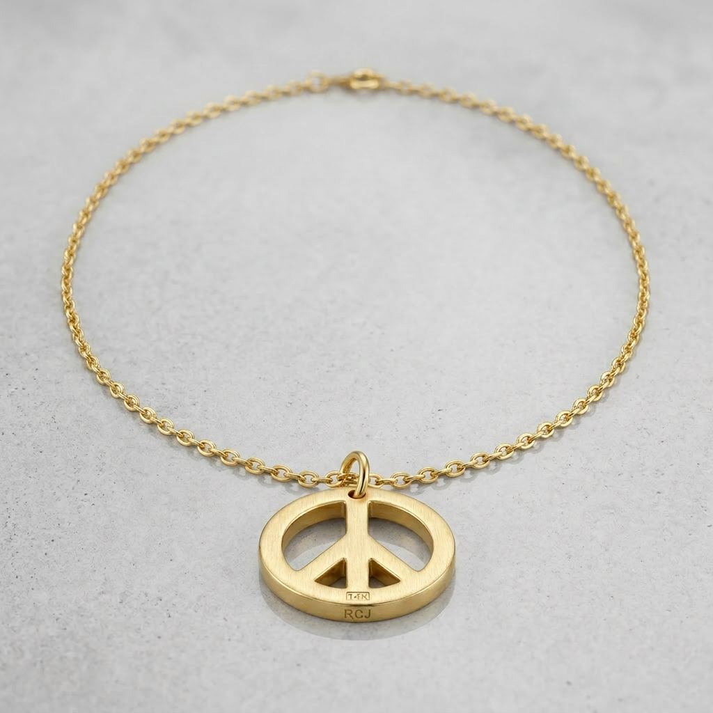 14k Yellow Gold with Peace Symbol Pendant