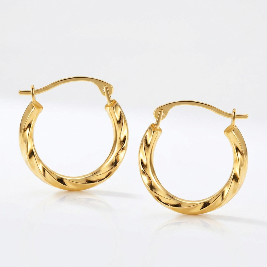 10k Yellow Gold Hoop Earrings in Textured Polished Style (5/8 inch Diameter) DestGlow