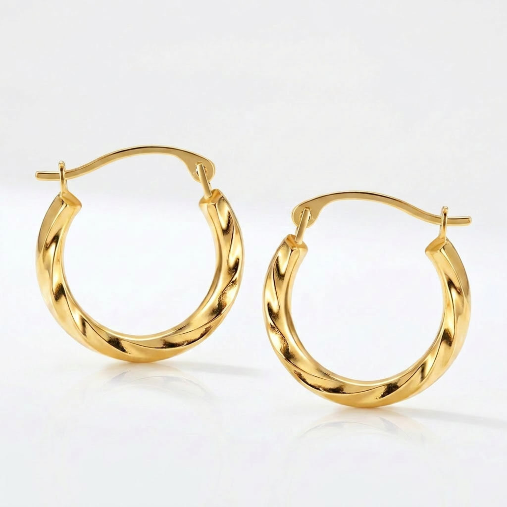 10k Yellow Gold Hoop Earrings in Textured Polished Style (5/8 inch Diameter)