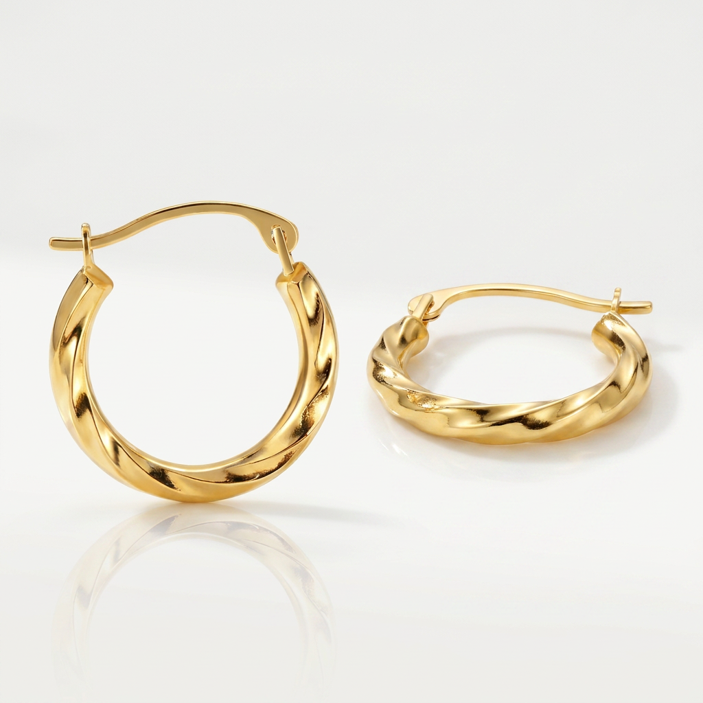 10k Yellow Gold Hoop Earrings in Textured Polished Style (5/8 inch Diameter) DestGlow