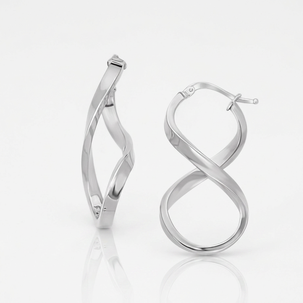 14k White Gold Twist Motif Polished Hoop Earrings DestGlow