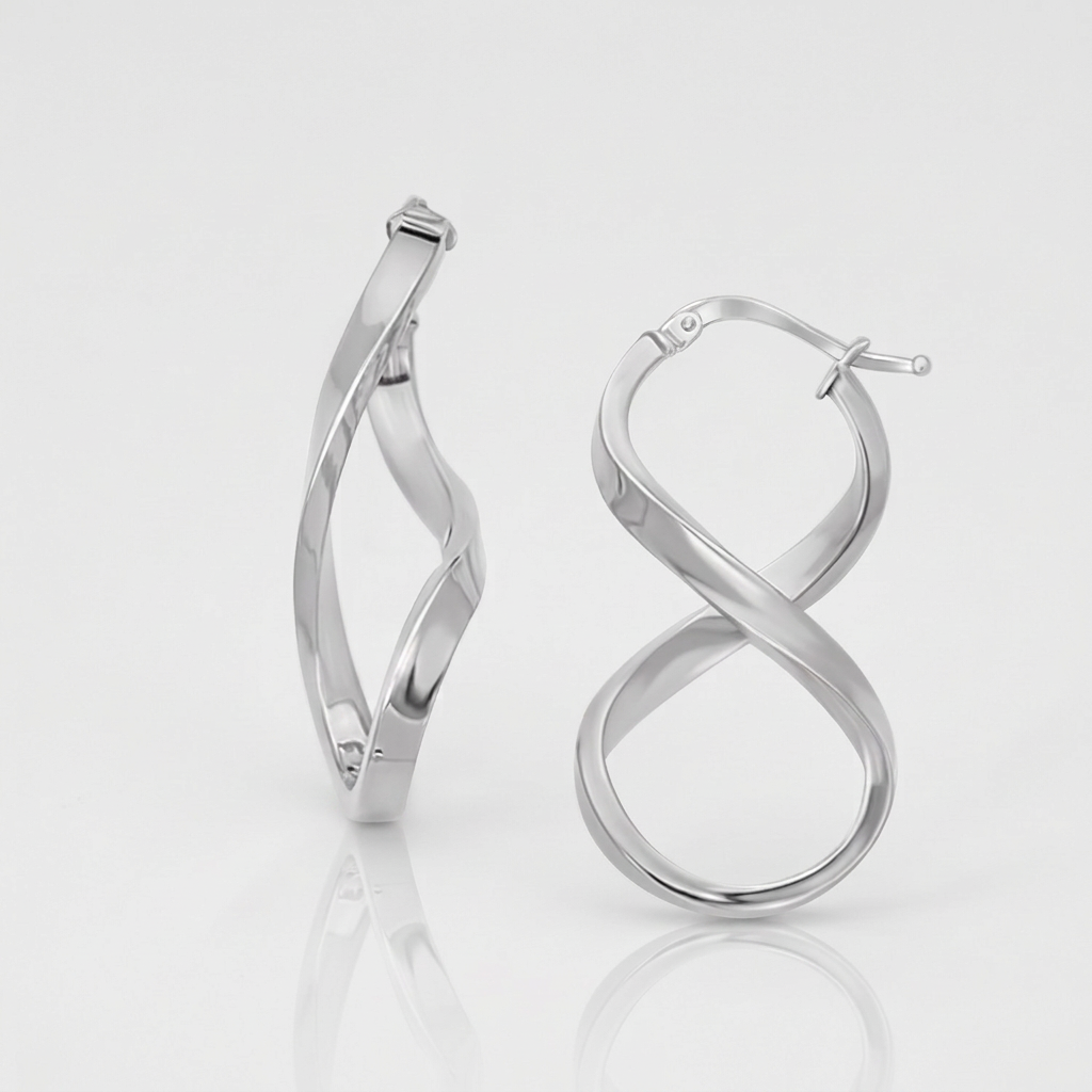 14k White Gold Twist Motif Polished Hoop Earrings