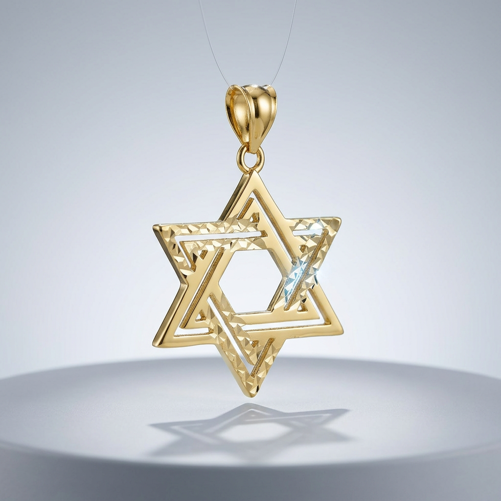 14k Yellow Gold Textured Star of David Pendant