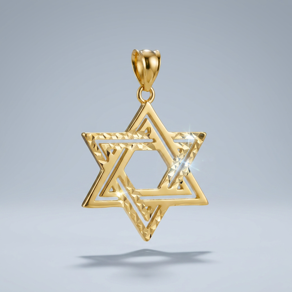 14k Yellow Gold Textured Star of David Pendant