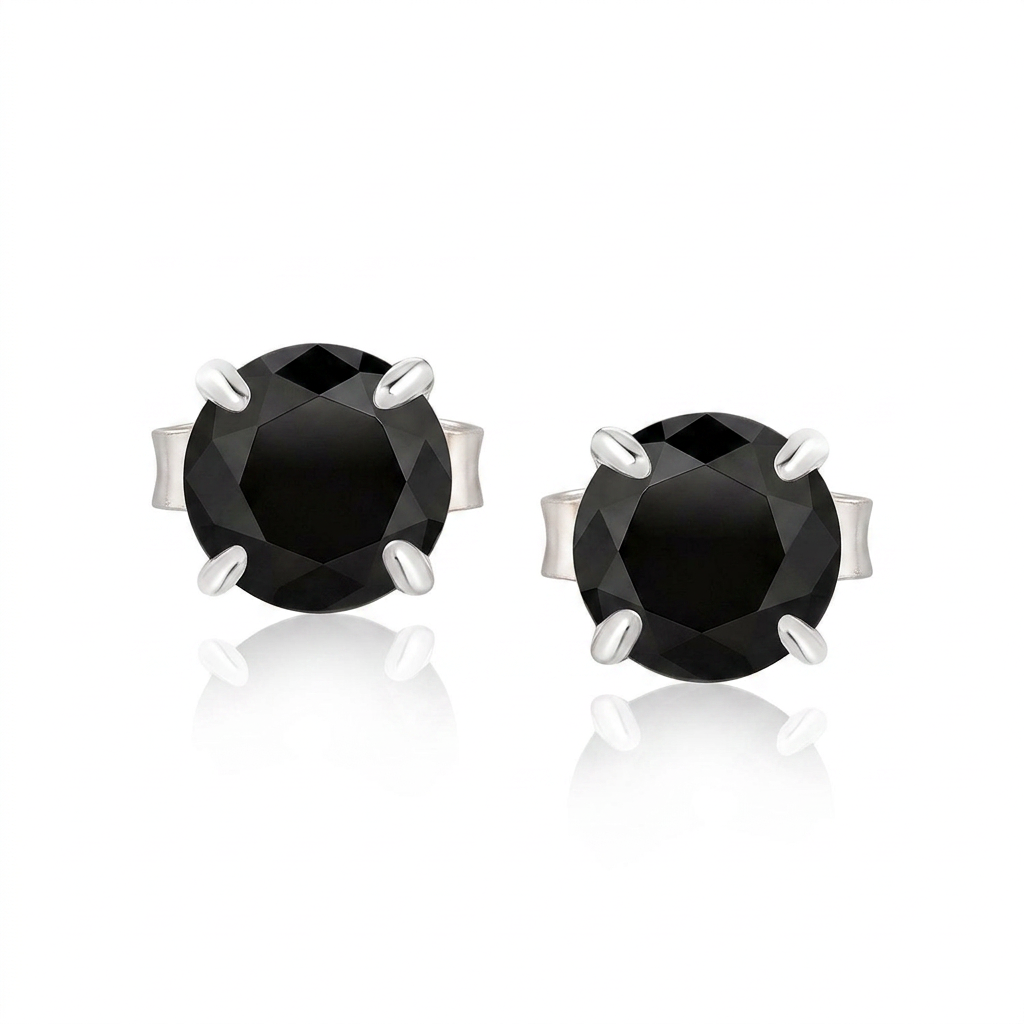 14k White Gold Stud Earrings with Black 4mm Cubic Zirconia DestGlow
