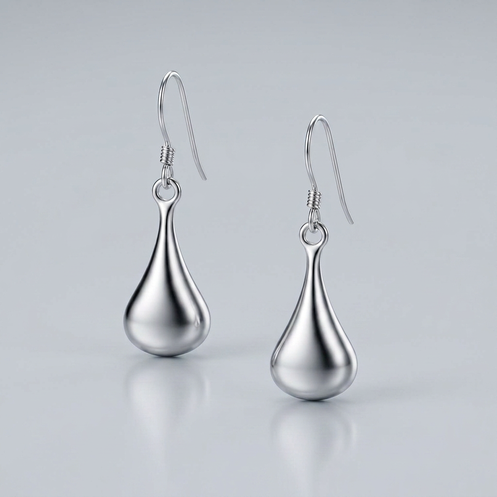 Sterling Silver Long Teardrop Shape Puff Drop Earrings