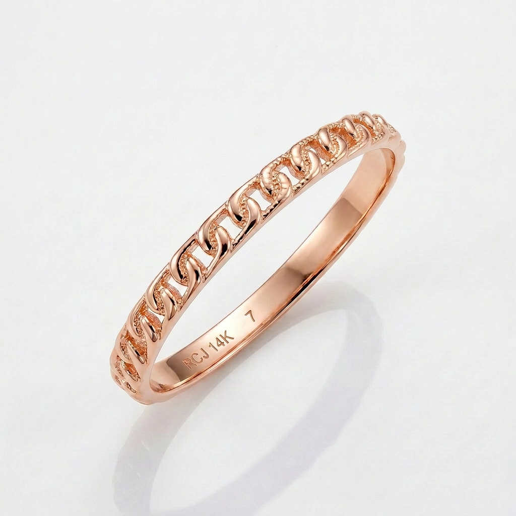 14k Rose Gold Ring with Bead Texture