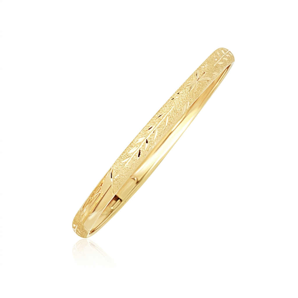 10k Yellow Gold Dome Childrens Diamond Cut Florentine Bangle DestGlow