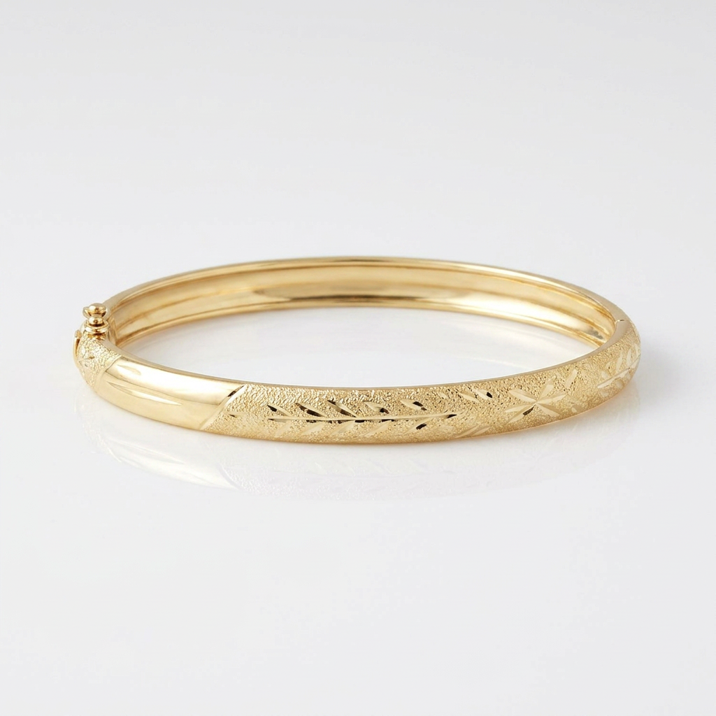 10k Yellow Gold Dome Childrens Diamond Cut Florentine Bangle