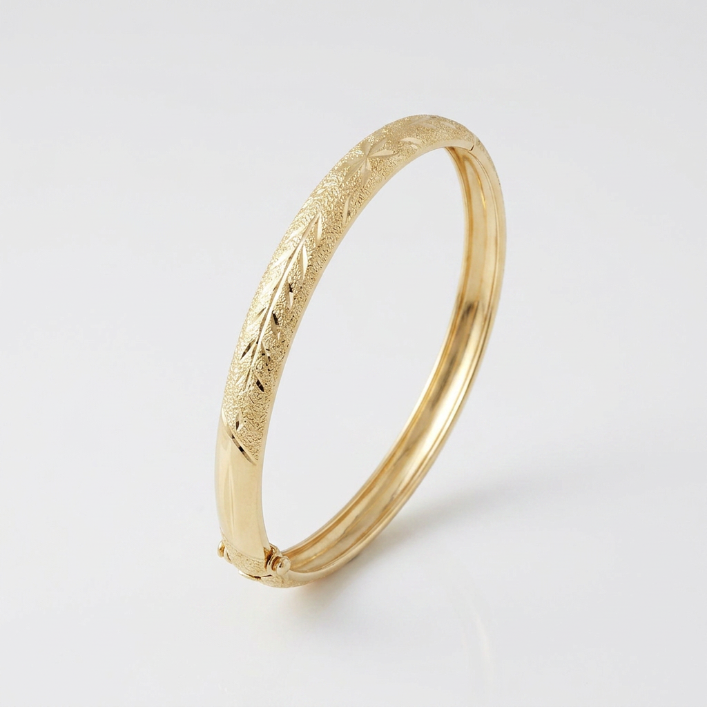 10k Yellow Gold Dome Childrens Diamond Cut Florentine Bangle DestGlow