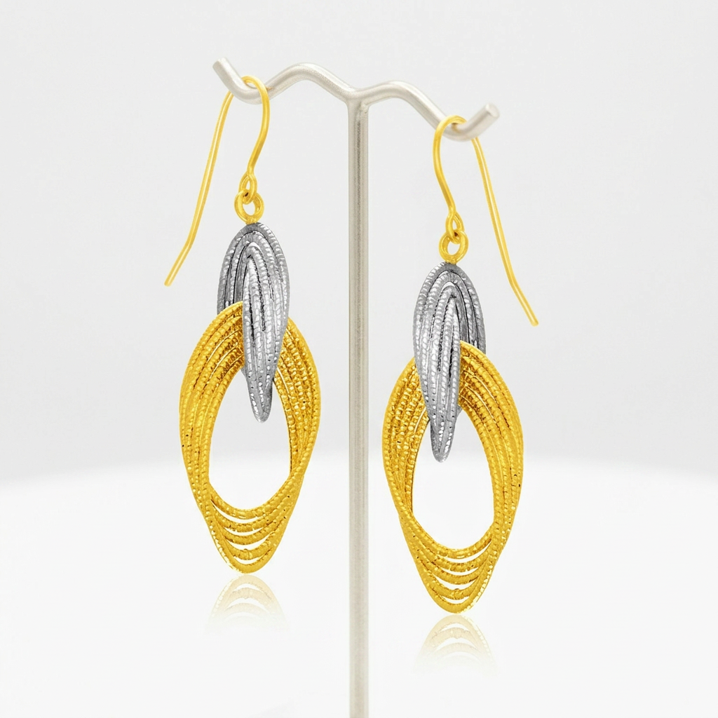 14k Two-Tone Gold Interlaced Multiple Row Earrings