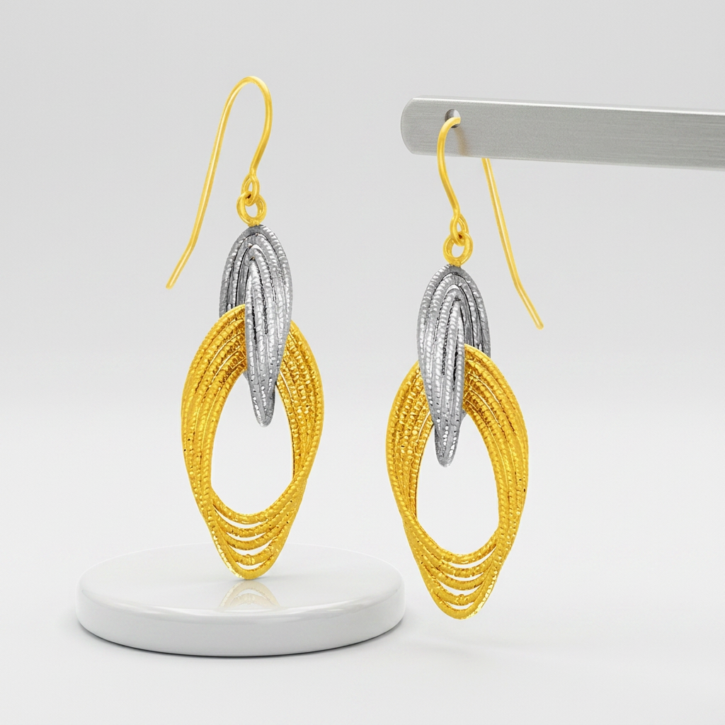 14k Two-Tone Gold Interlaced Multiple Row Earrings DestGlow