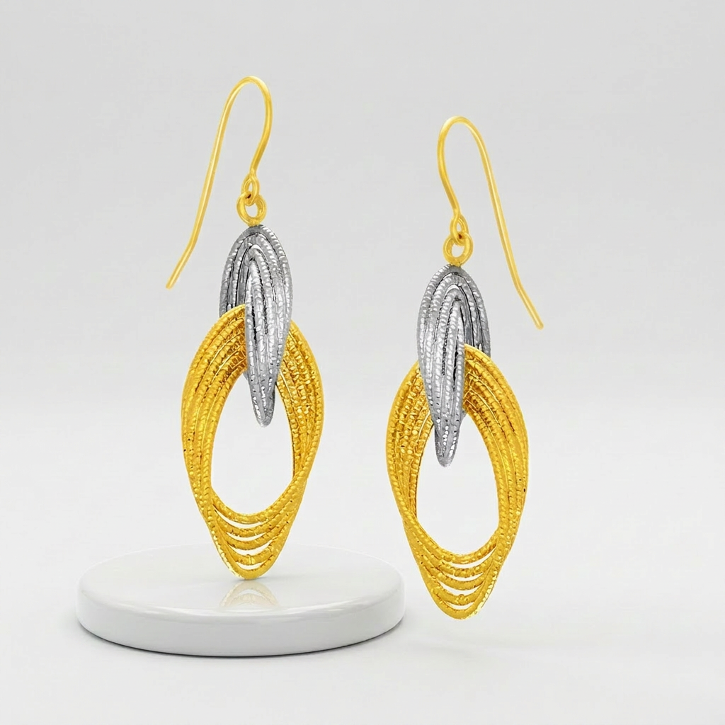 14k Two-Tone Gold Interlaced Multiple Row Earrings
