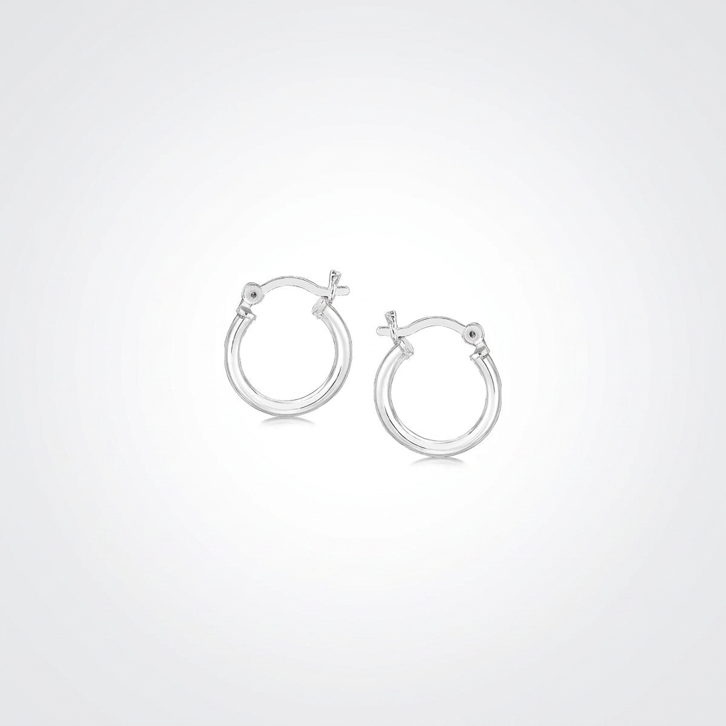 Sterling Silver Rhodium Plated Thin and Small Polished Hoop Earrings (10mm)