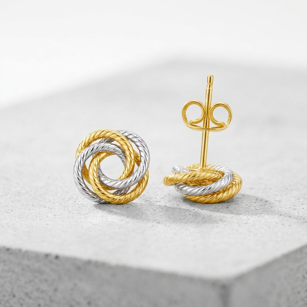 14k Two Tone Gold Love Knot Earrings