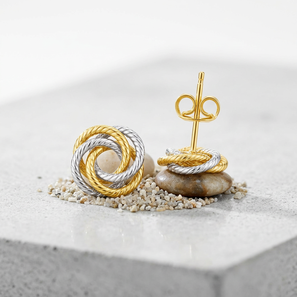 14k Two Tone Gold Love Knot Earrings