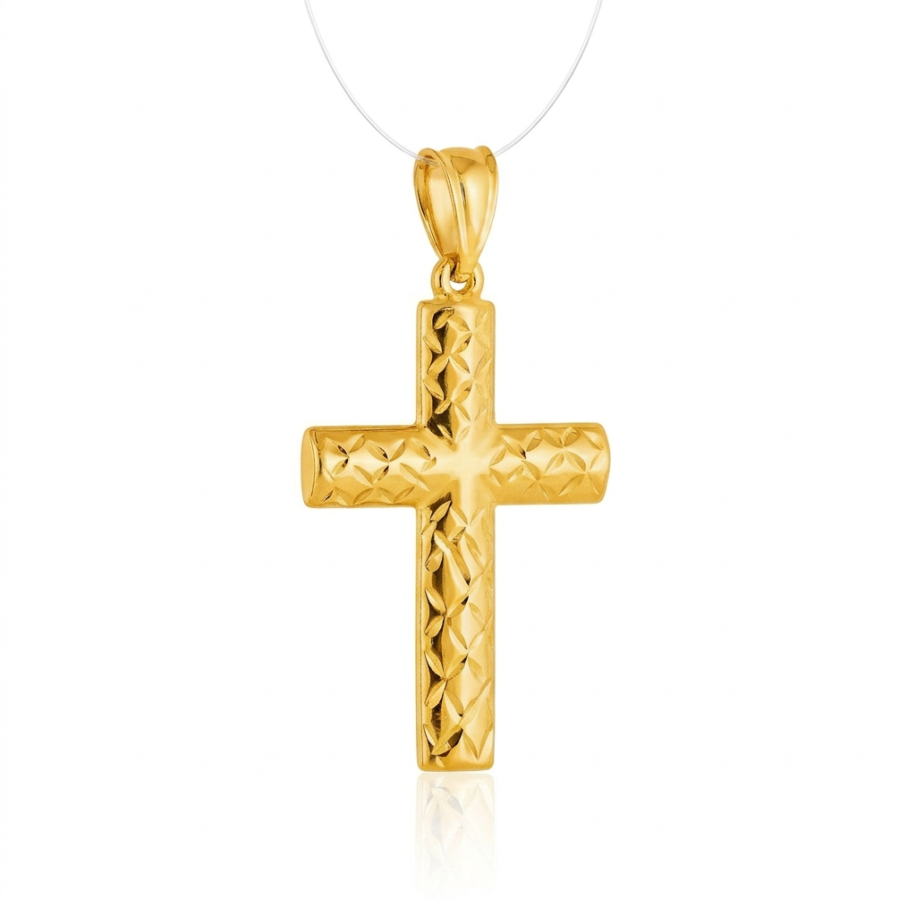 14k Yellow Gold Reversible Textured Cross Pendant