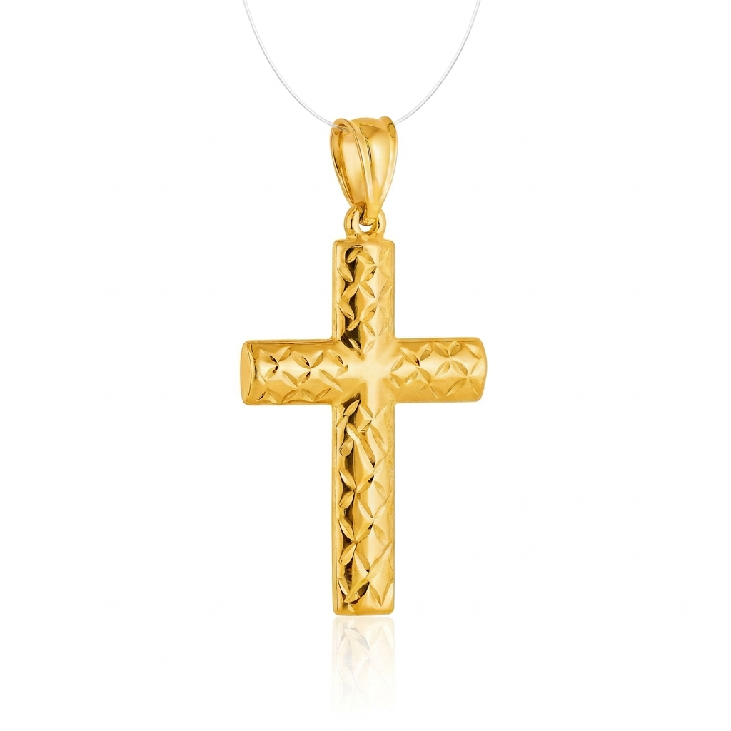 14k Yellow Gold Reversible Textured Cross Pendant DestGlow