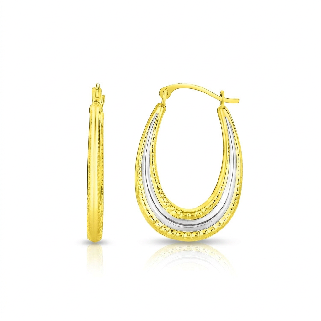 10k Two-Tone Gold Graduated Textured Oval Hoop Earrings DestGlow