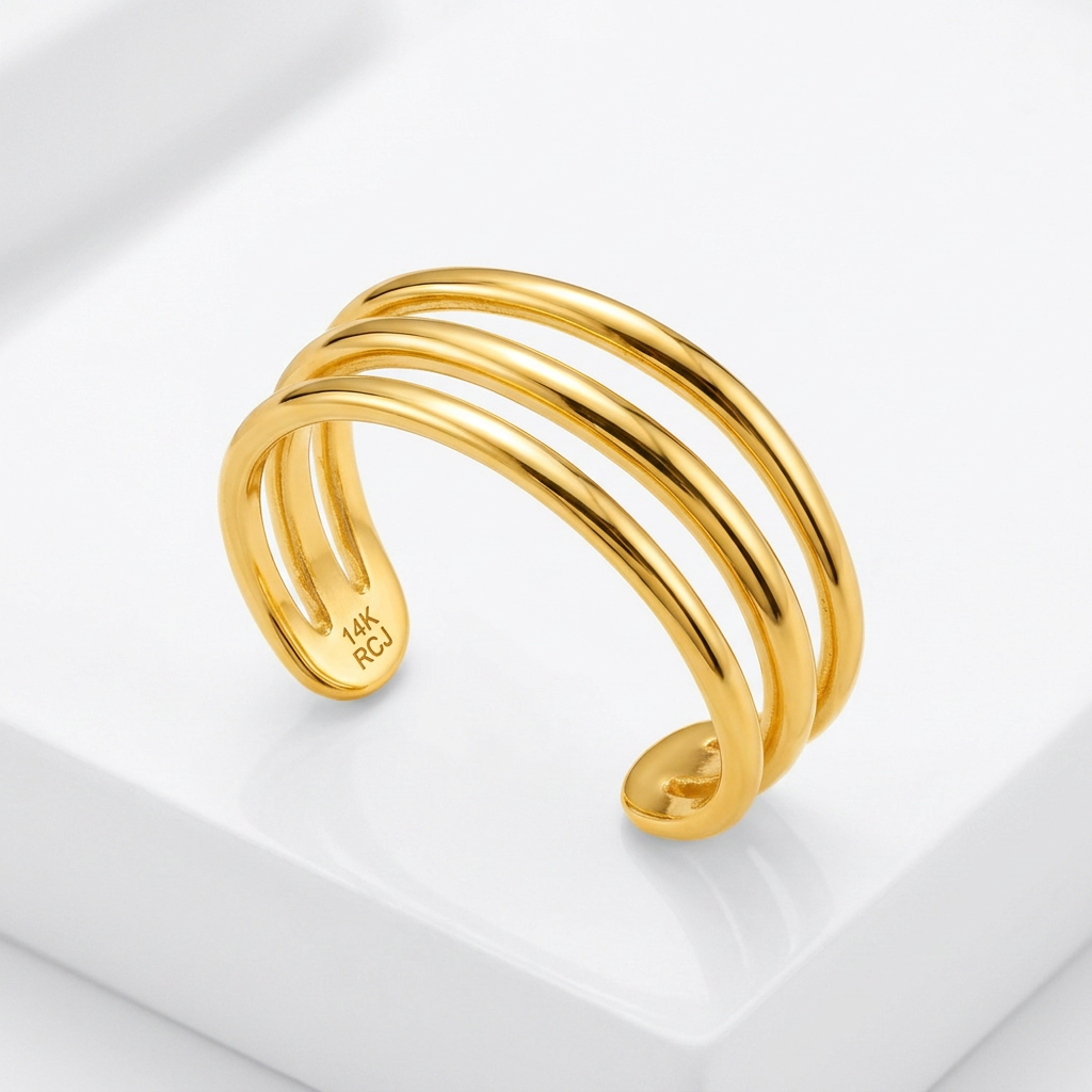 14k Yellow Gold Three Bar Toe Ring