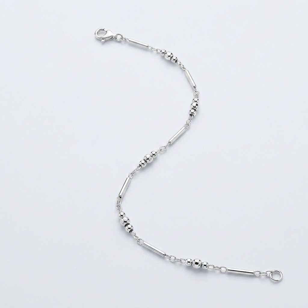 Sterling Silver Anklet with Polished Bars and Beads