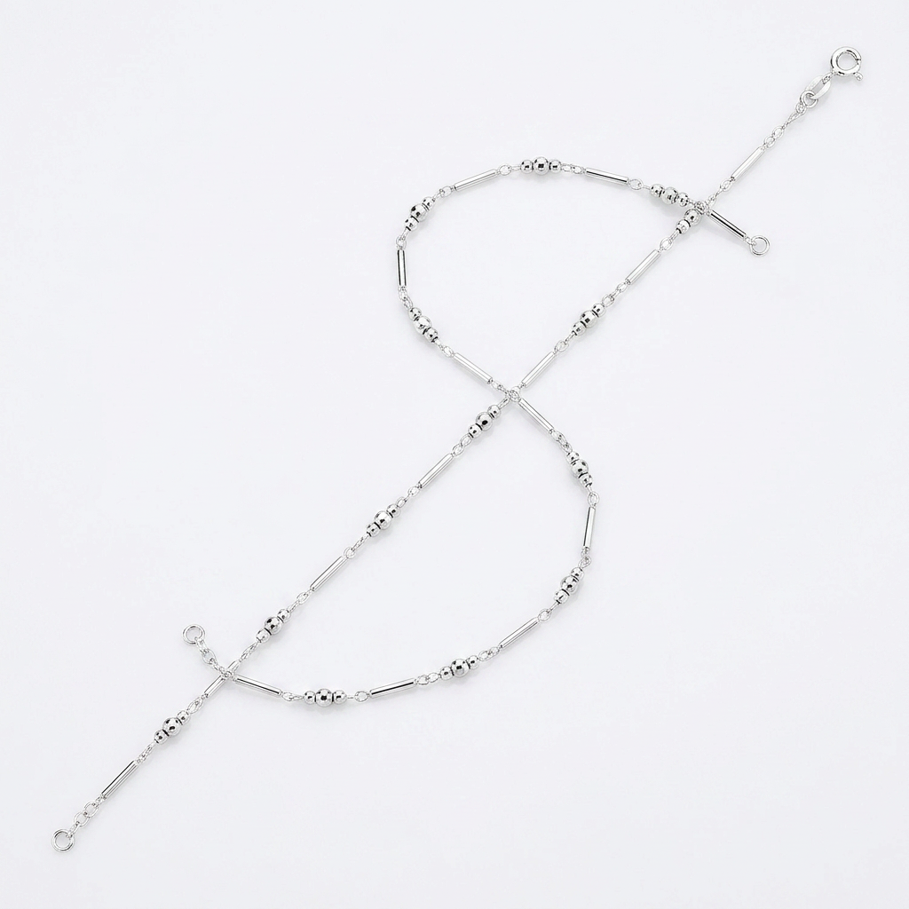 Sterling Silver Anklet with Polished Bars and Beads