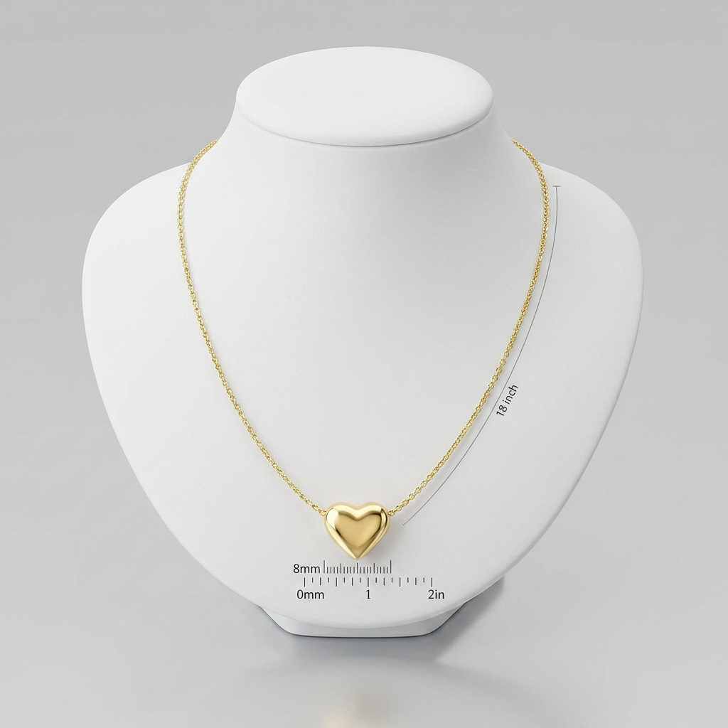 14k Yellow Gold Chain Necklace with Sliding Puffed Heart Charm