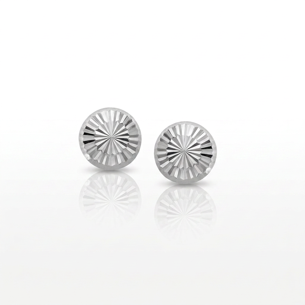 14k White Gold Textured Flat Style Stud Earrings