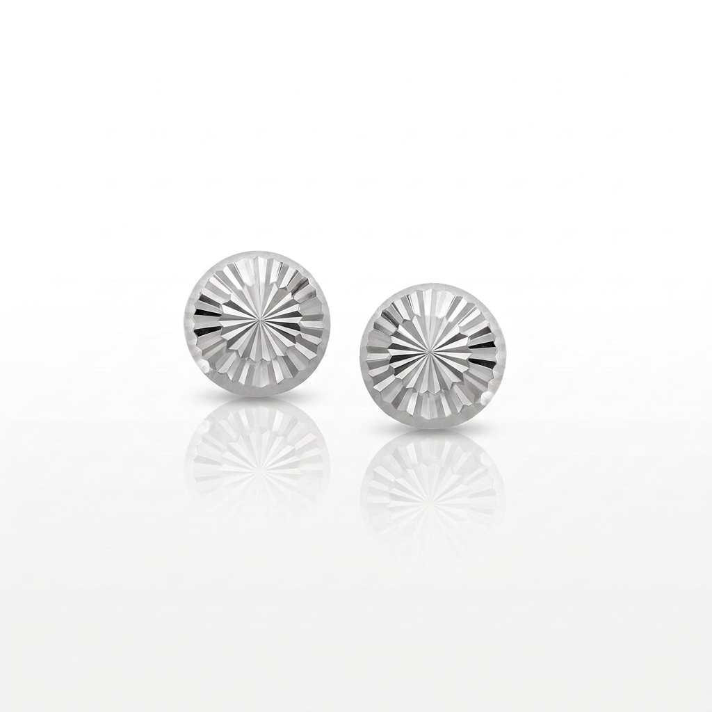 14k White Gold Textured Flat Style Stud Earrings