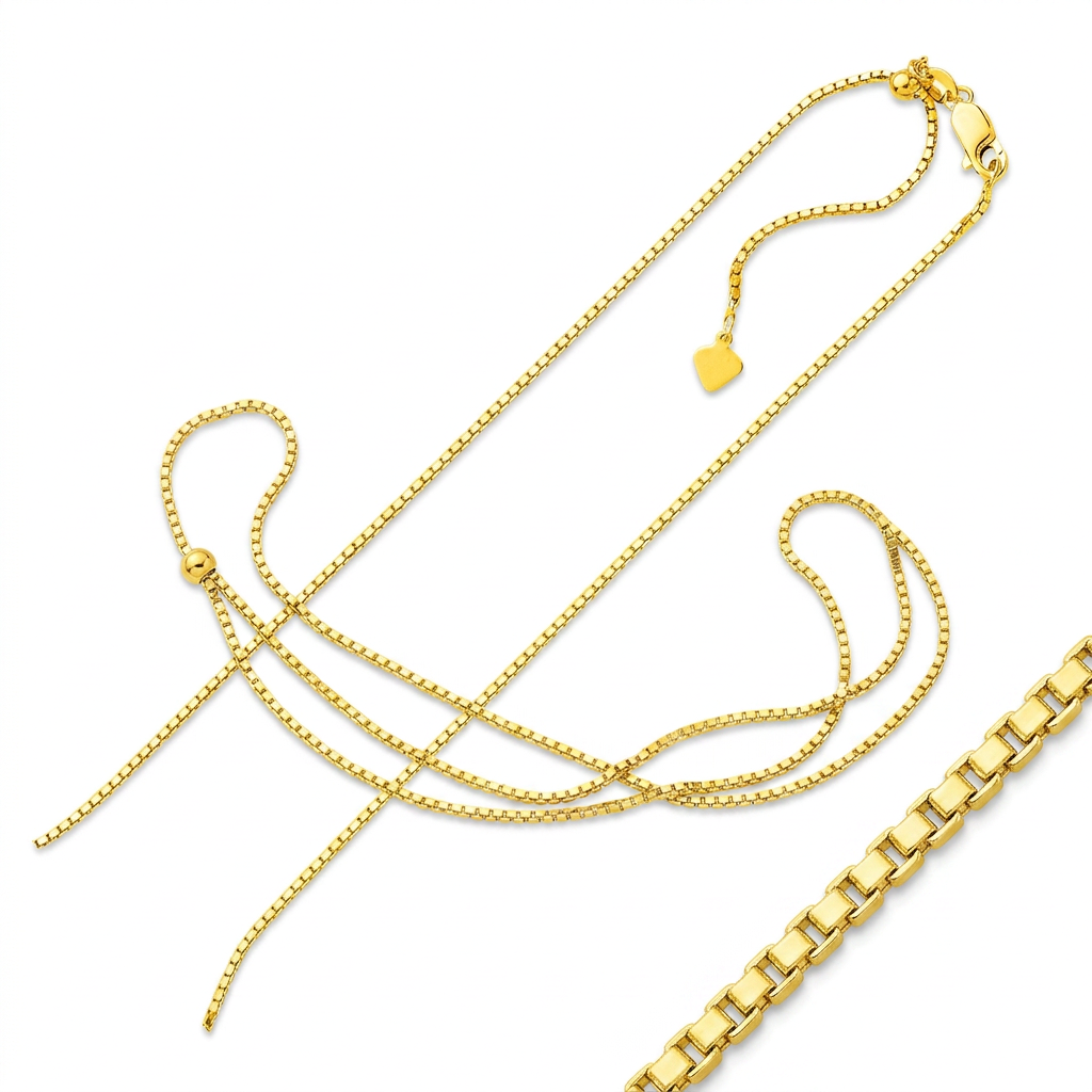 Sterling Silver Yellow Finish 1.4mm Adjustable Box Chain