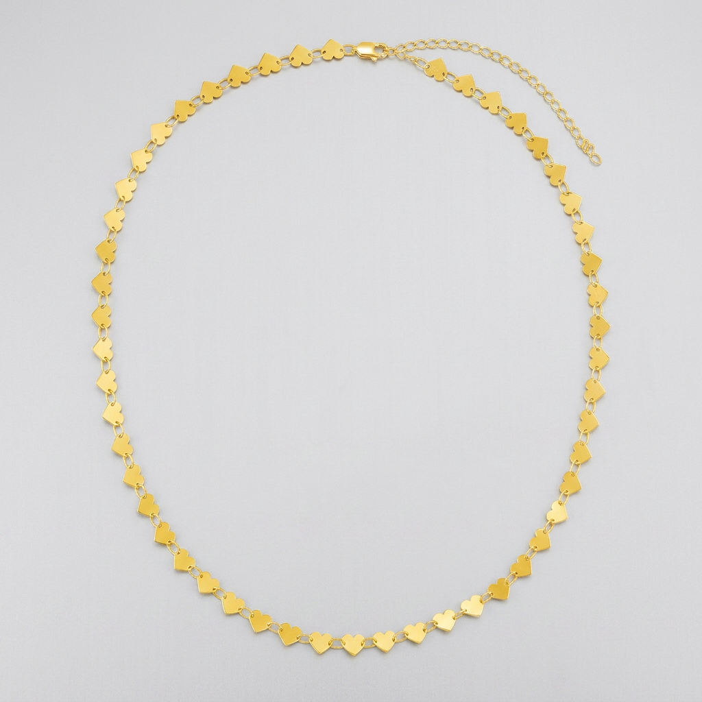 14k Yellow Gold Mirrored Heart Chain Necklace