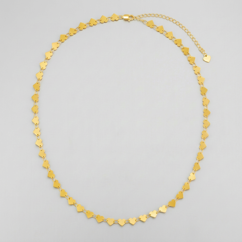 14k Yellow Gold Mirrored Heart Chain Necklace