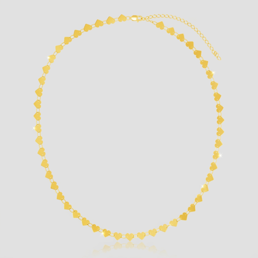 14k Yellow Gold Mirrored Heart Chain Necklace