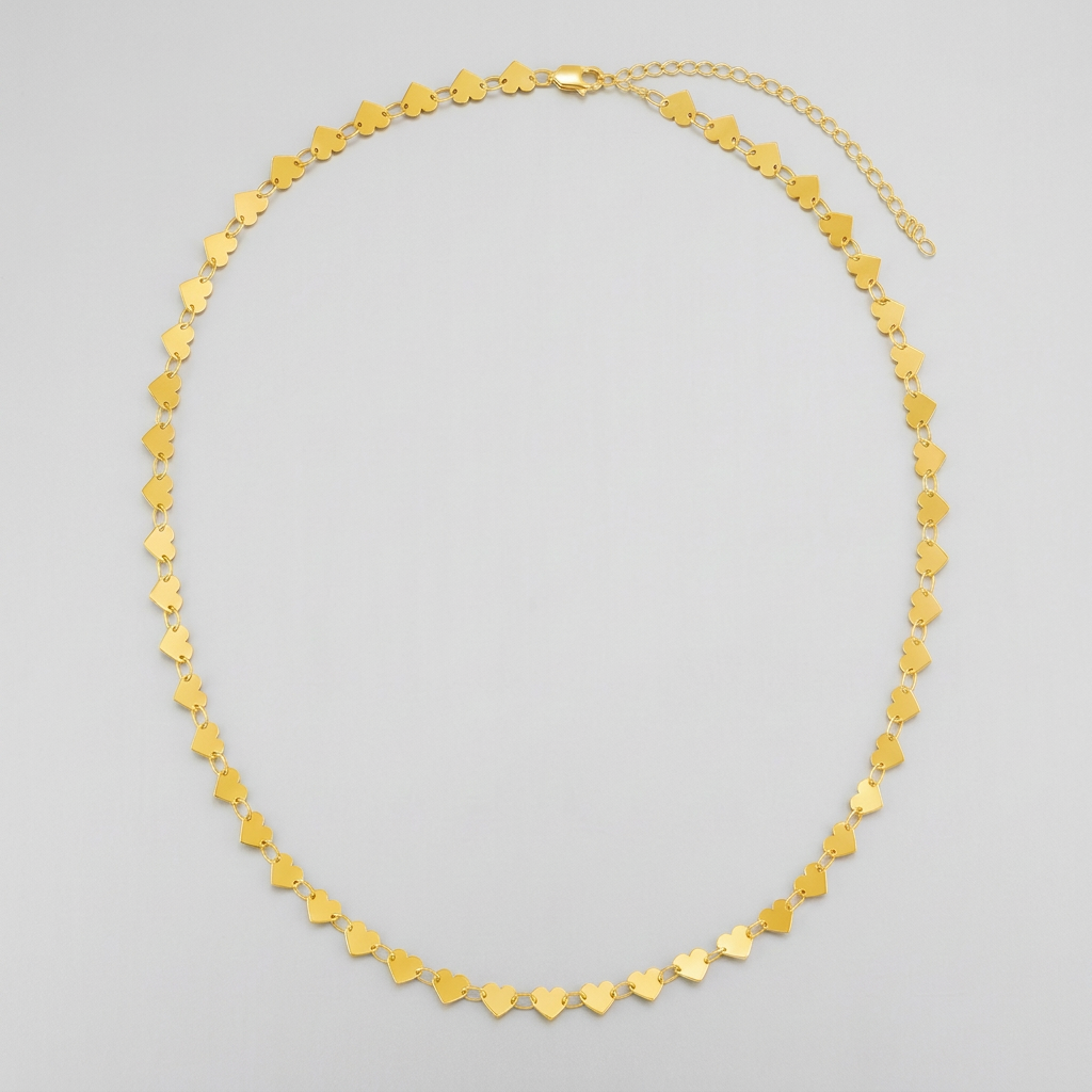 14k Yellow Gold Mirrored Heart Chain Necklace DestGlow