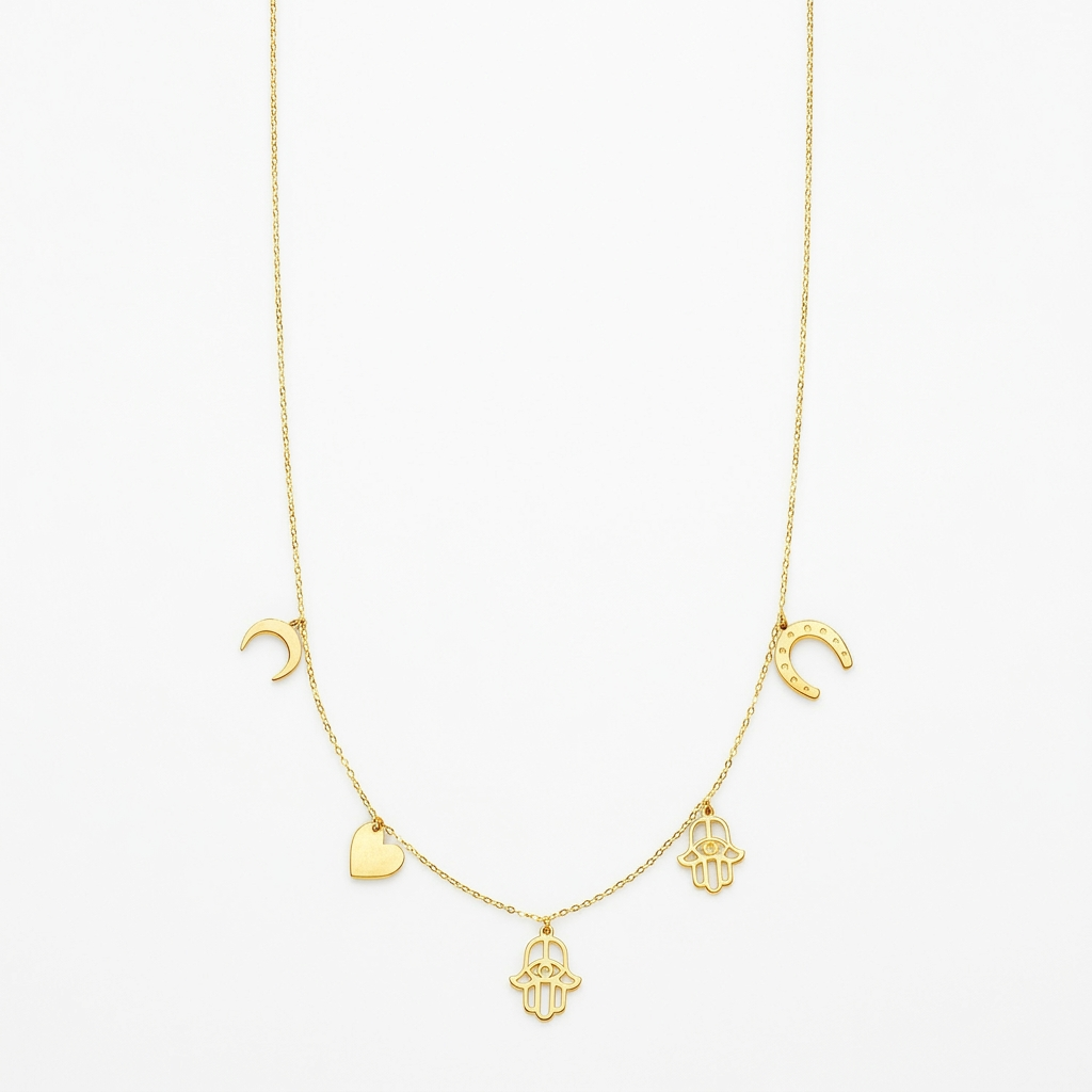 14K Yellow Gold Necklace with Polished Charms DestGlow