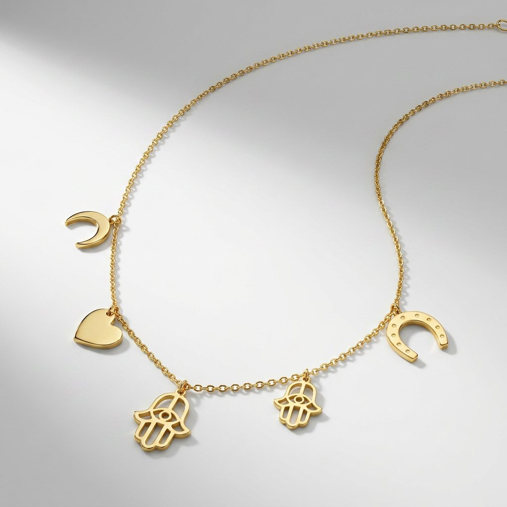 14K Yellow Gold Necklace with Polished Charms