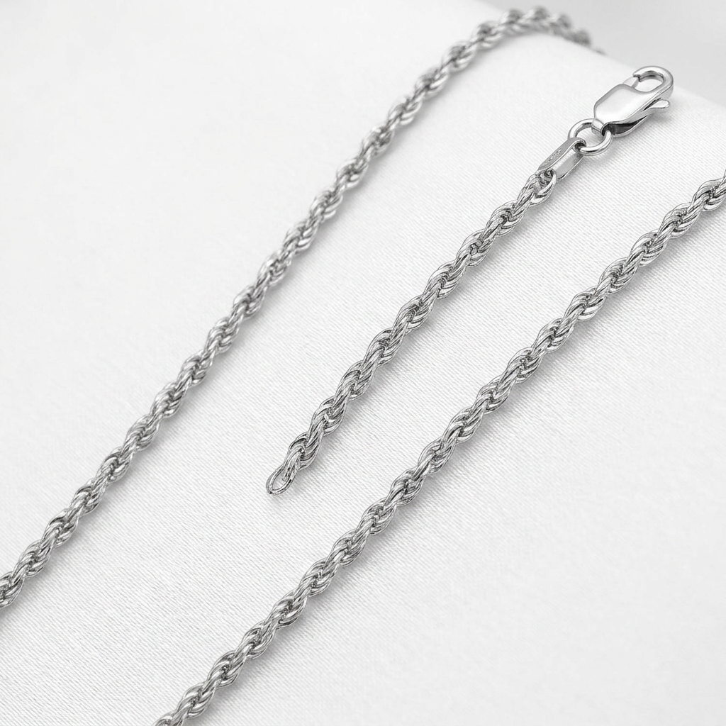 14k White Gold Light Rope Chain 1.5mm