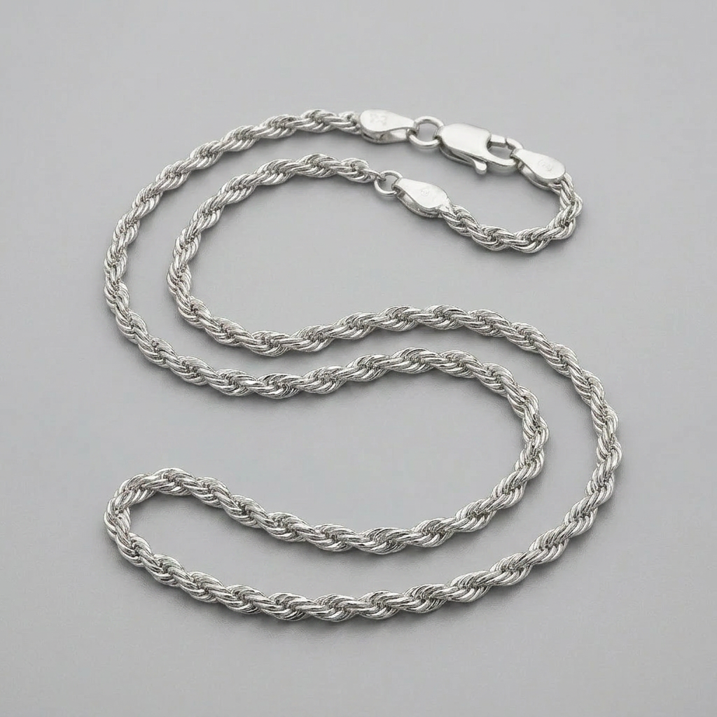 14k White Gold Light Rope Chain 1.5mm