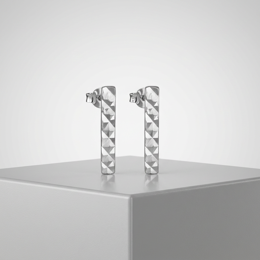 14k White Gold Textured Bar Earrings DestGlow