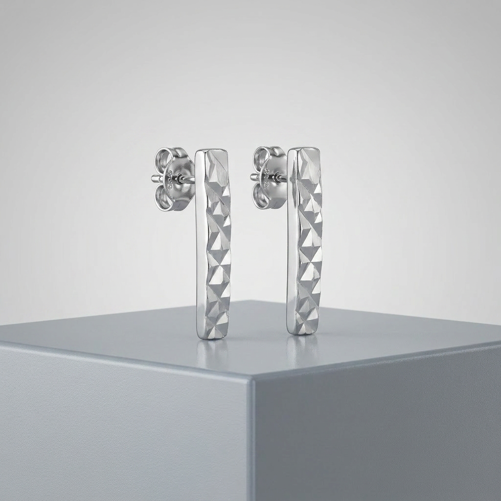 14k White Gold Textured Bar Earrings