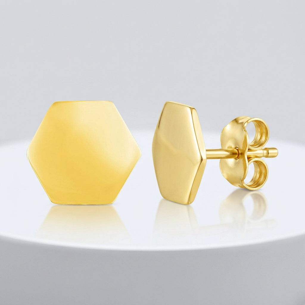 14k Yellow Gold Hexagon Stud Earrings DestGlow