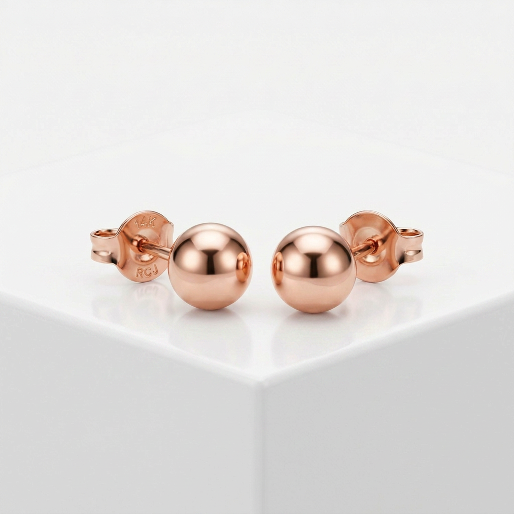 14k Rose Gold Ball Style Stud Earrings (4.0 mm) DestGlow
