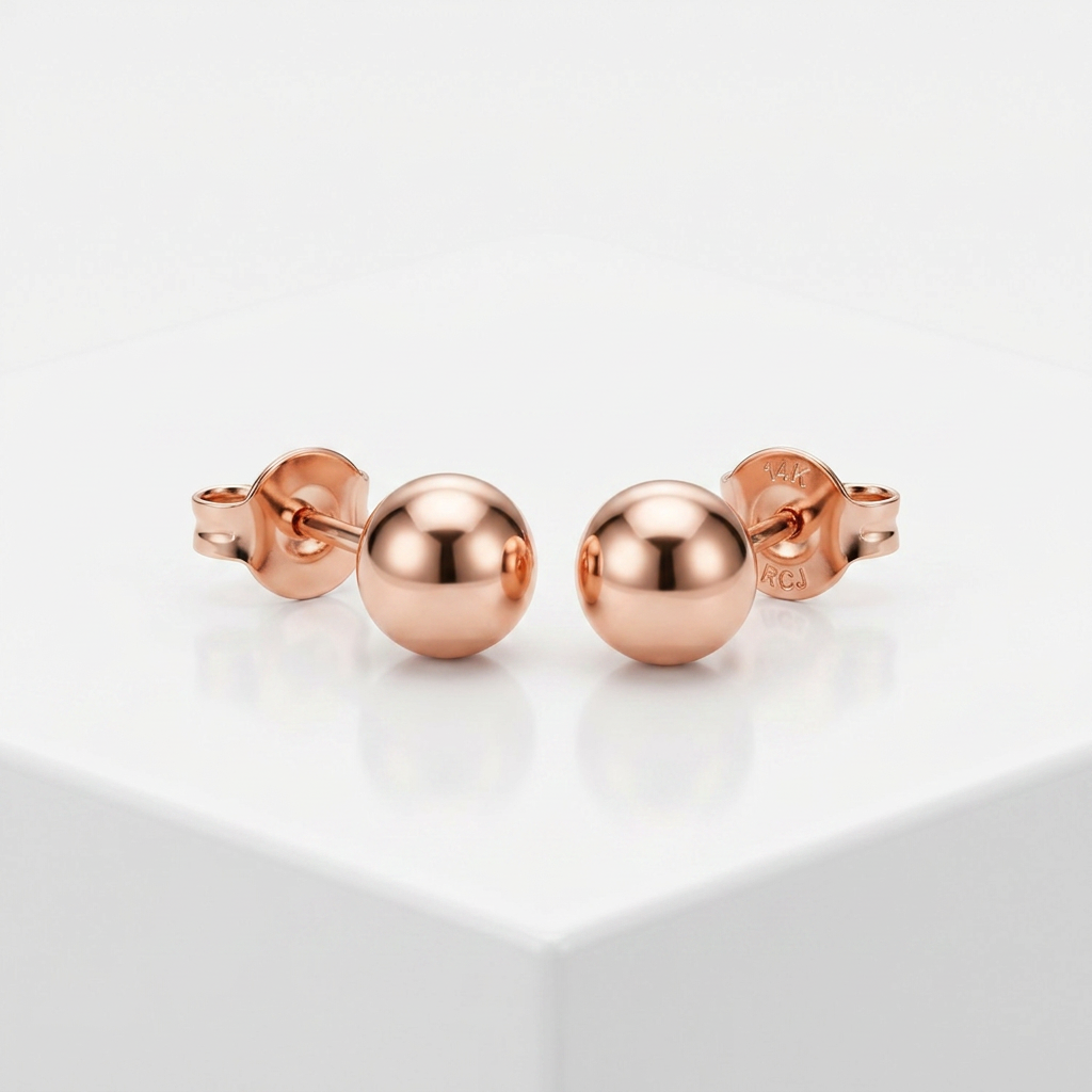 14k Rose Gold Ball Style Stud Earrings (4.0 mm) DestGlow