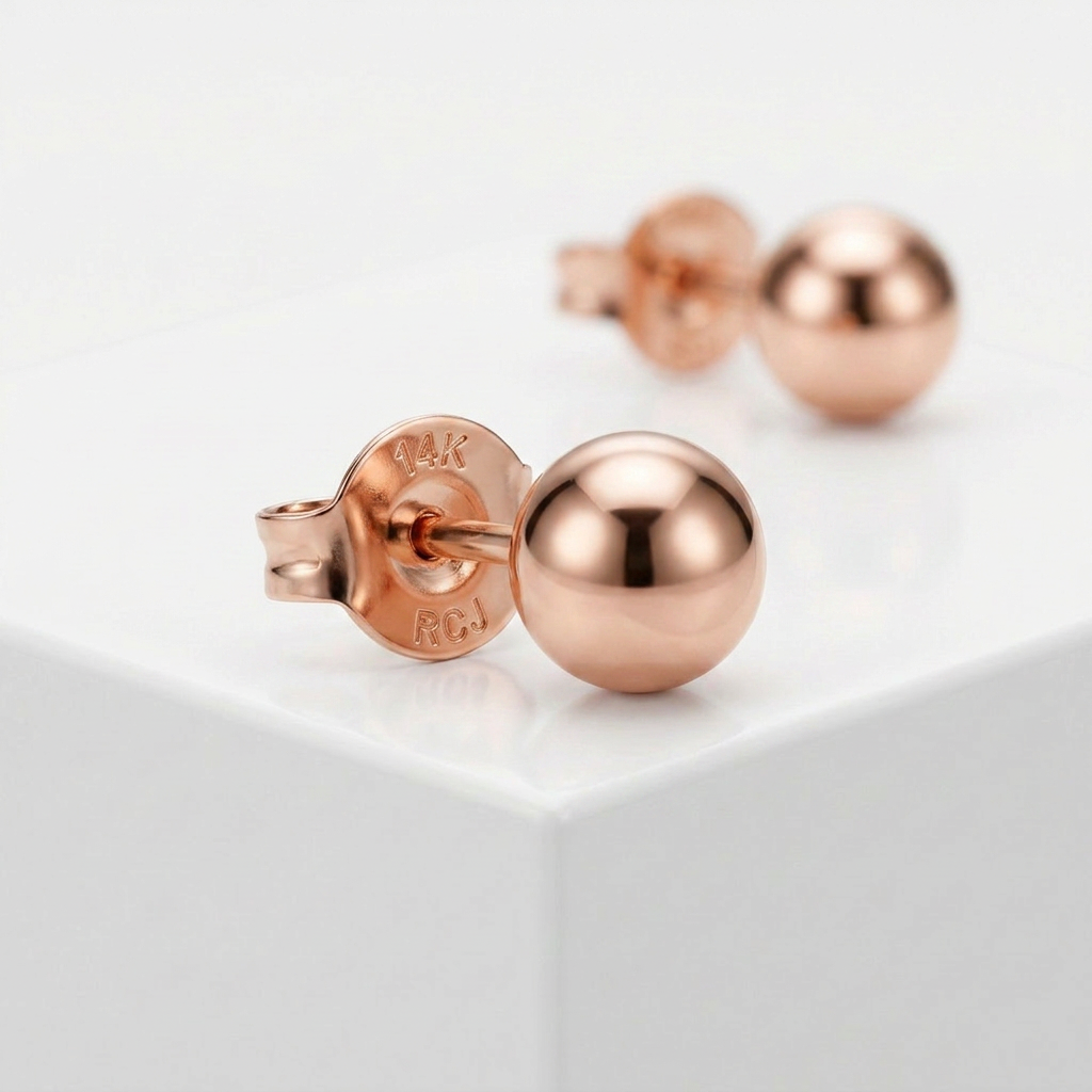 14k Rose Gold Ball Style Stud Earrings (4.0 mm) DestGlow