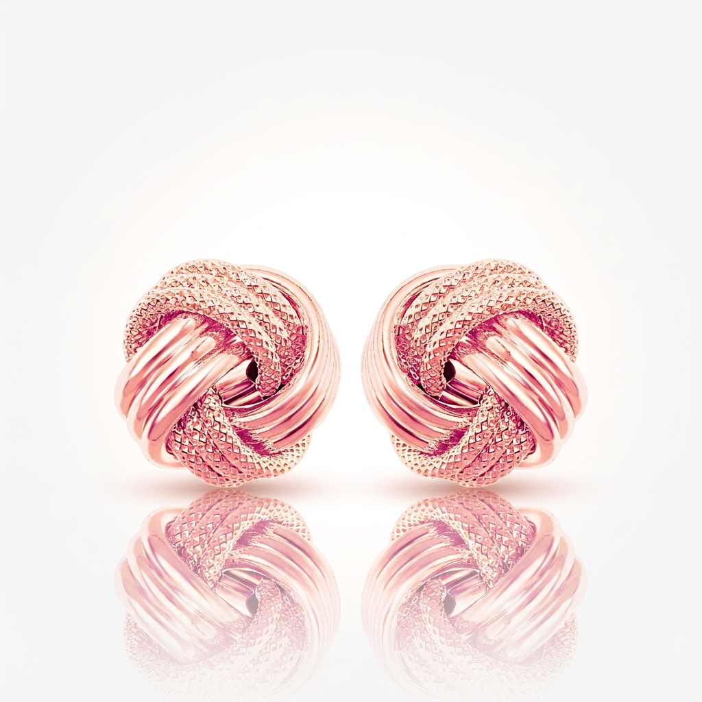 14k Rose Gold Love Knot with Ridge Texture Earrings