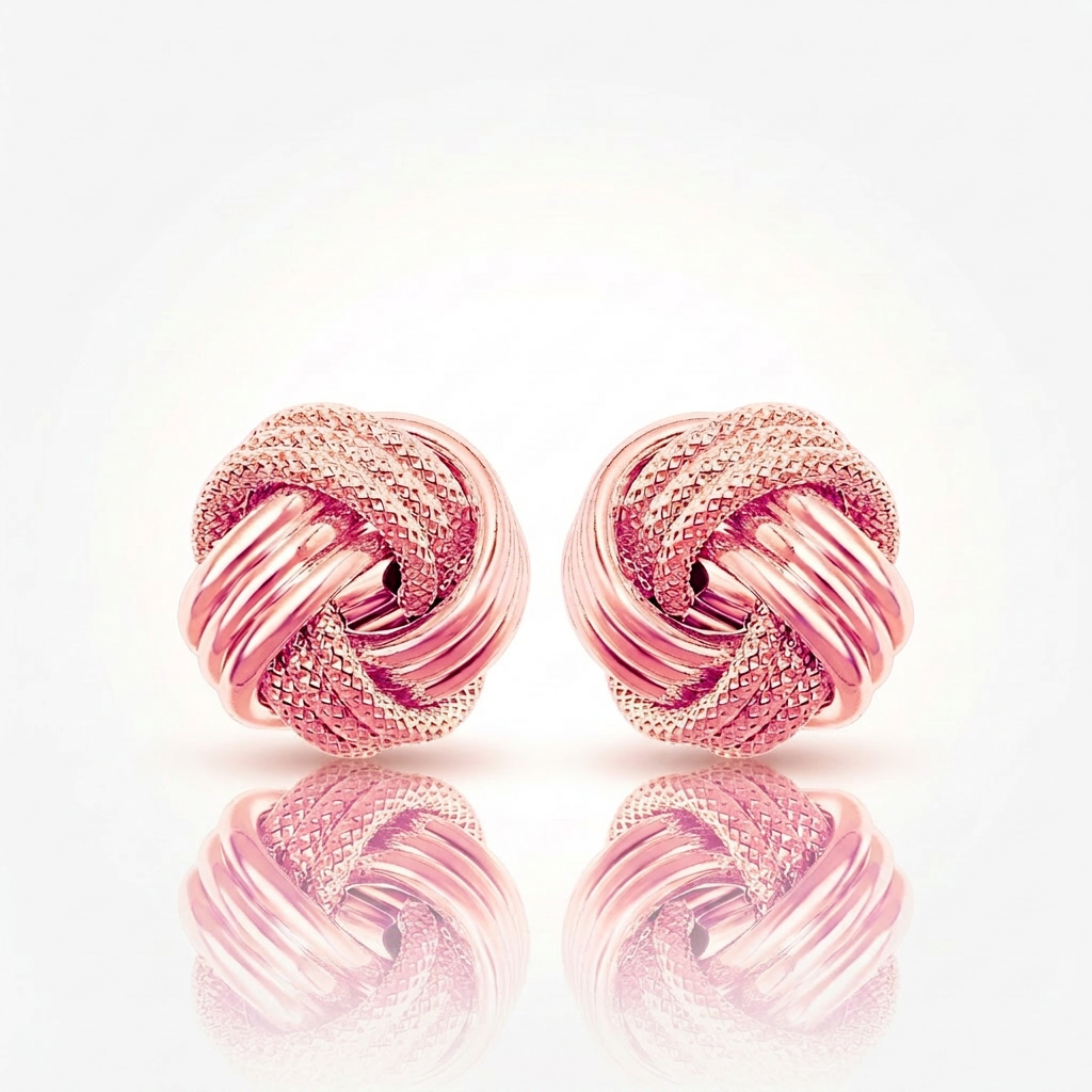 14k Rose Gold Love Knot with Ridge Texture Earrings DestGlow